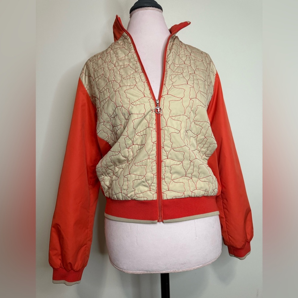 Trussardi Golf Stylish Orange and Cream Women's Jacket in size medium